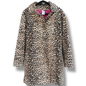 Trendy Leopard Print Trench Raincoat Long Jacket Cotton Hot Pink Lining | Sz L
